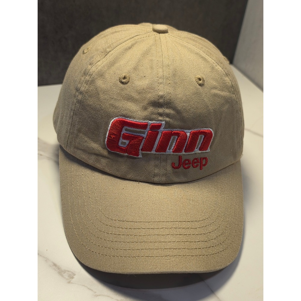 Ginn Jeep Covington GA Tan Baseball Cap Hat Adjustable Hook‎ Loop Strap